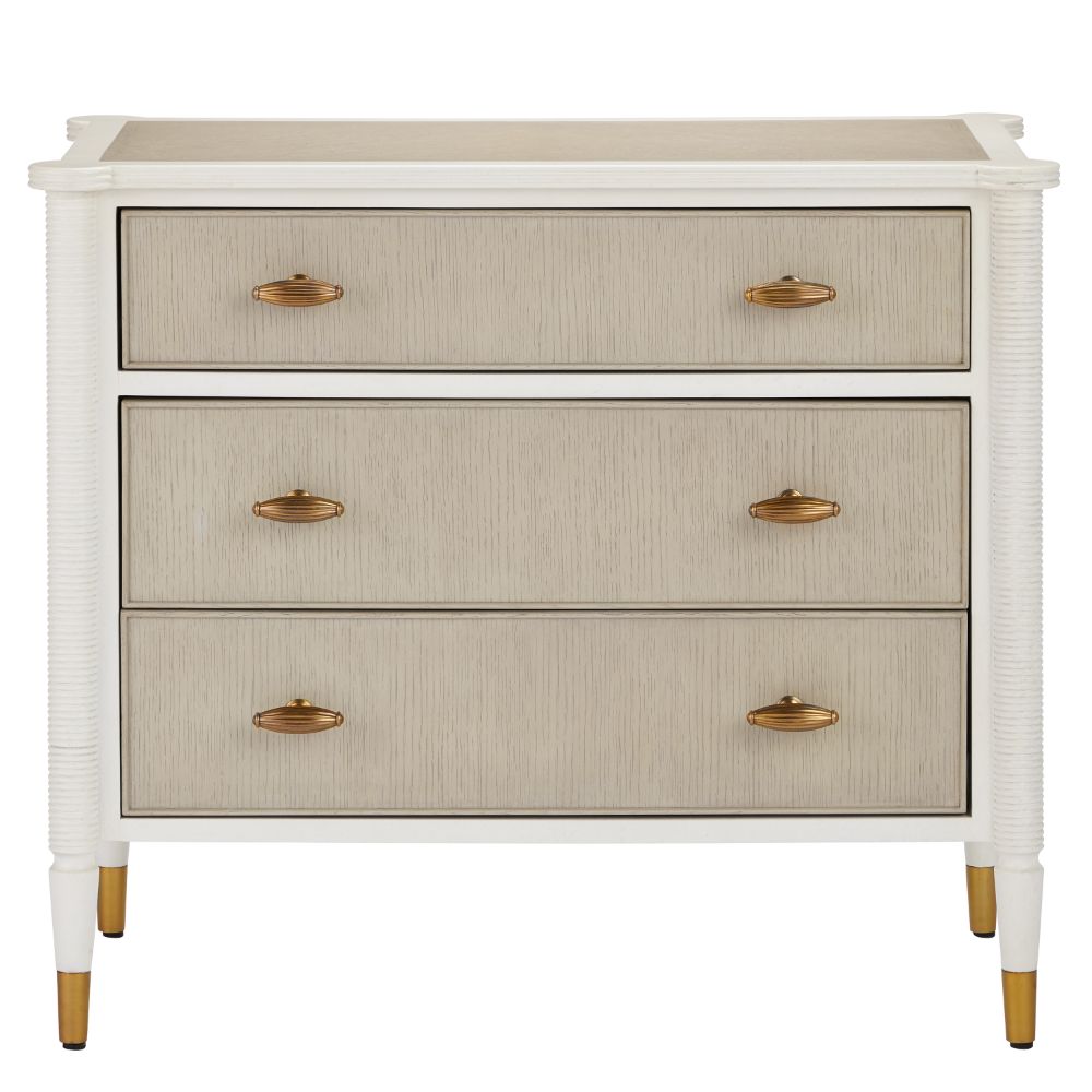 Currey & Company 3000-0264 Aster Chest in Off White/Fog/Polished Brass