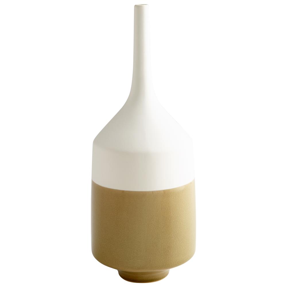 Cyan Design 06888 Large Groove Line Vase in White and Olive Crackle