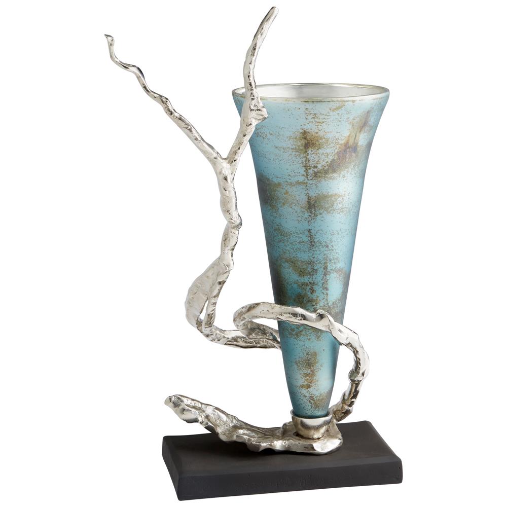 Cyan Design 10214 Nickel and Blue Mist Glass Gianni Vase