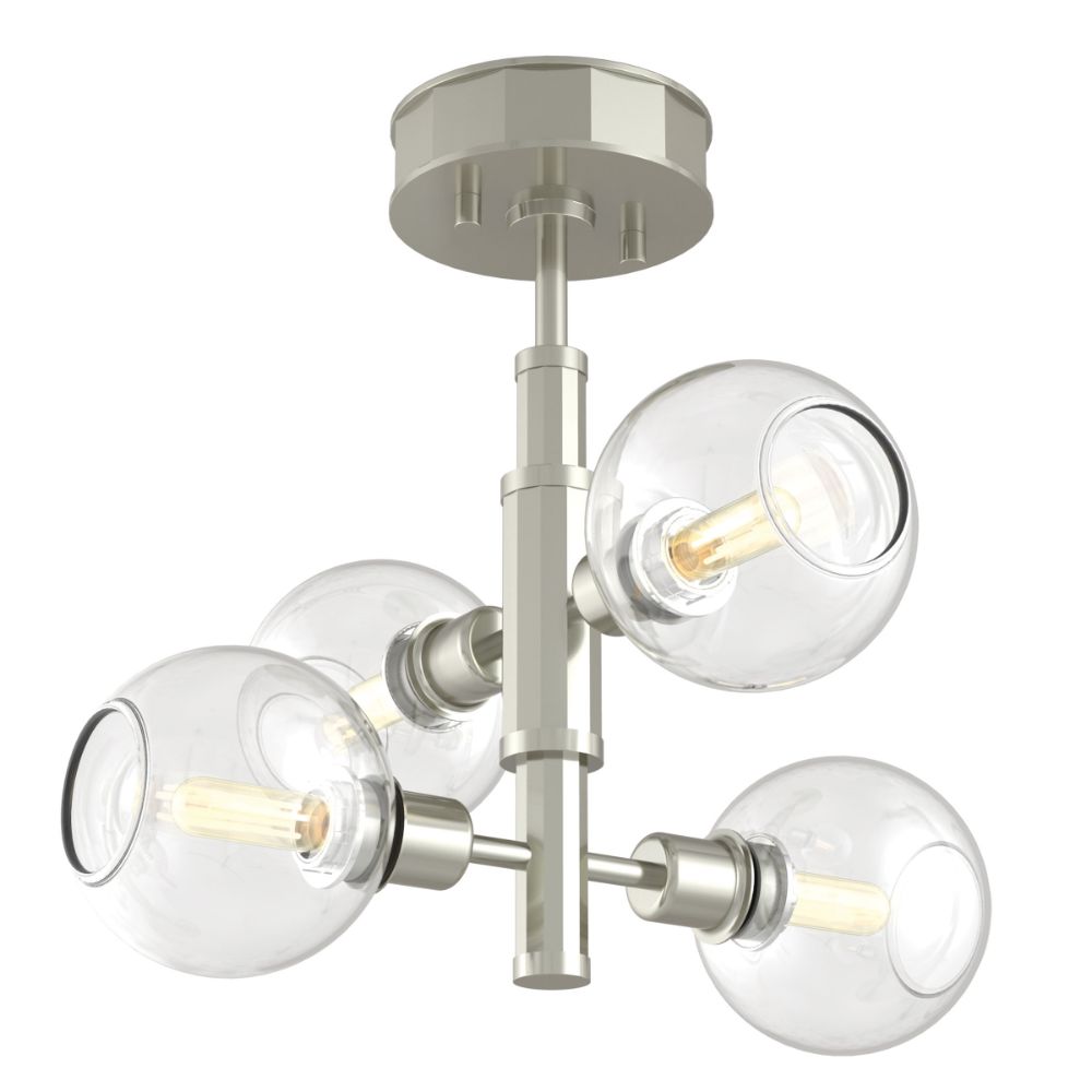 DVI Lighting DVP20811SN/CH-CL Ocean Drive 4 Light Small Semi-Flush Mount in Satin Nickel and Chrome with Clear Glass