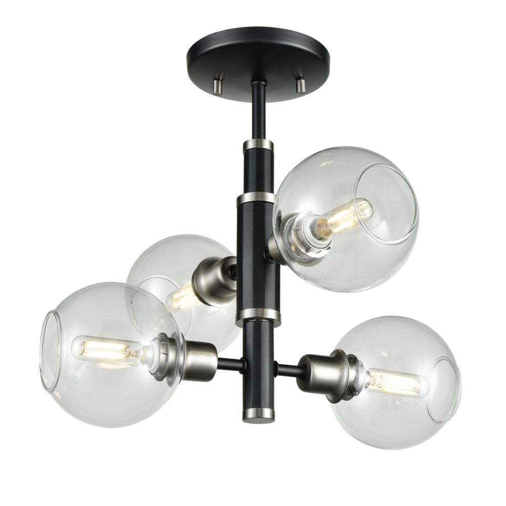 DVI Lighting DVP20811SN+GR-CL Ocean Drive 4 Light Small Semi-Flush Mount in Satin Nickel and Graphite with Clear Glass