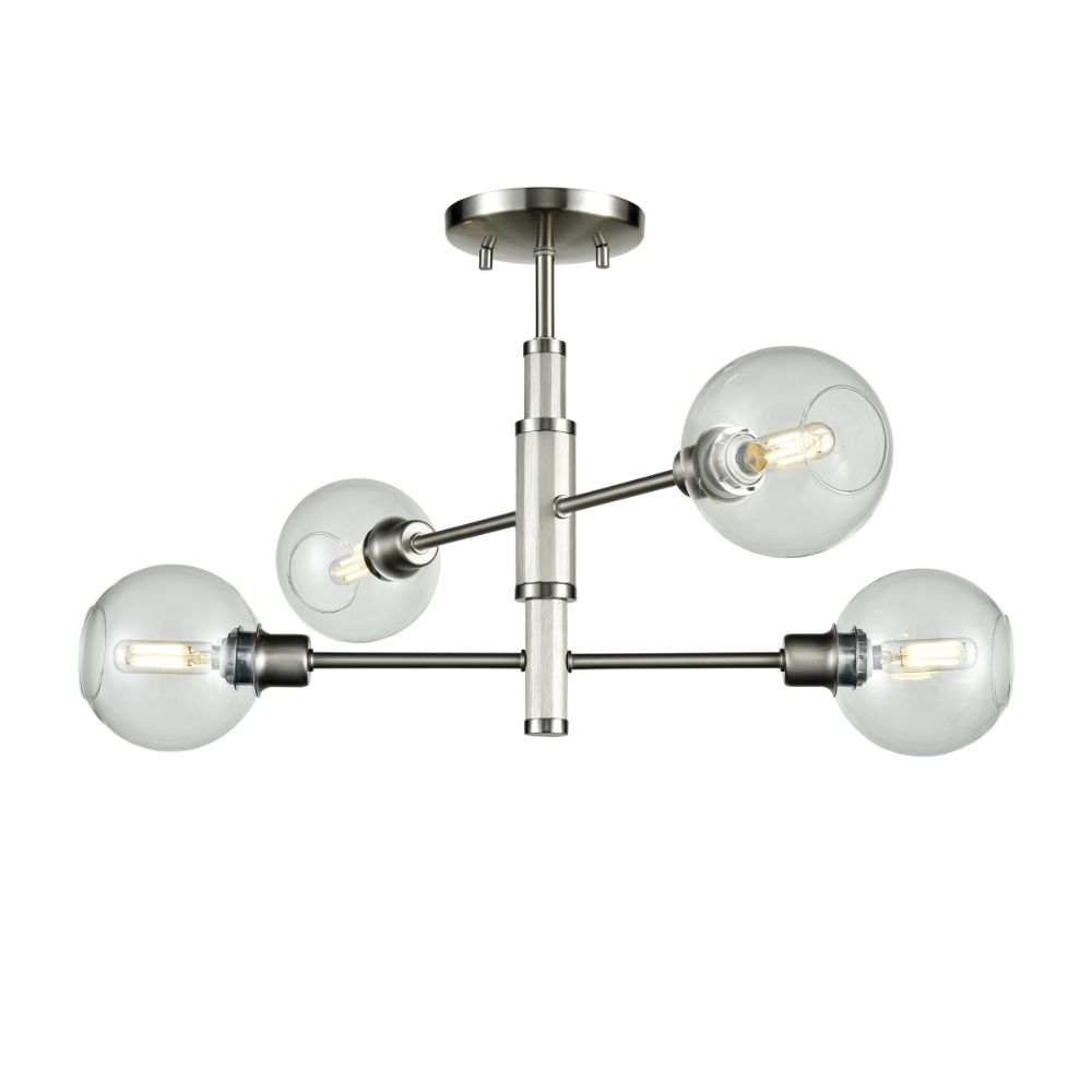 DVI Lighting DVP20812SN/CH-CL Ocean Drive 4 Light Large Semi-Flush Mount in Satin Nickel and Chrome with Clear Glass