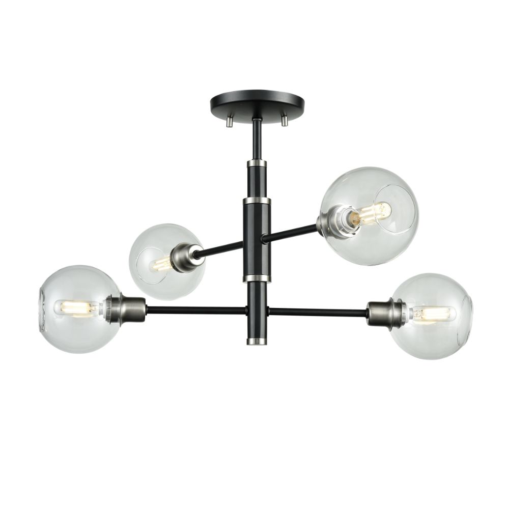 DVI Lighting DVP20812SN+GR-CL Ocean Drive 4 Light Large Semi-Flush Mount in Satin Nickel and Graphite with Clear Glass
