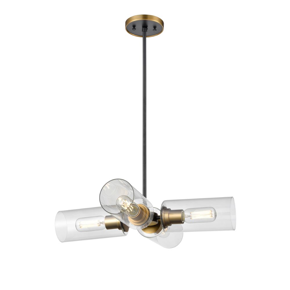 DVI Lighting DVP24705BR+GR-CL Barker 4 Light Pendant in Brass and Graphite with Clear Glass