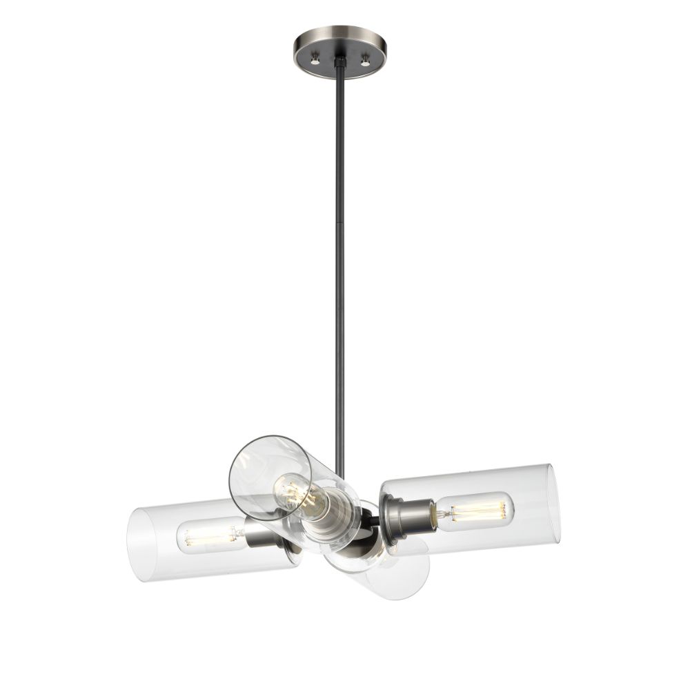 DVI Lighting DVP24705SN+GR-CL Barker 4 Light Pendant in Satin Nickel and Graphite with Clear Glass