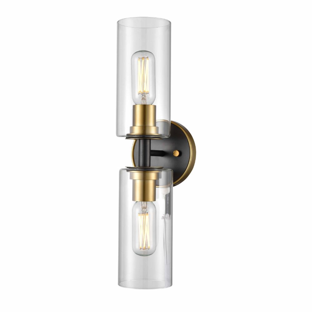 DVI Lighting DVP24722BR+GR-CL Barker 2 Light Vanity in Brass and Graphite with Clear Glass