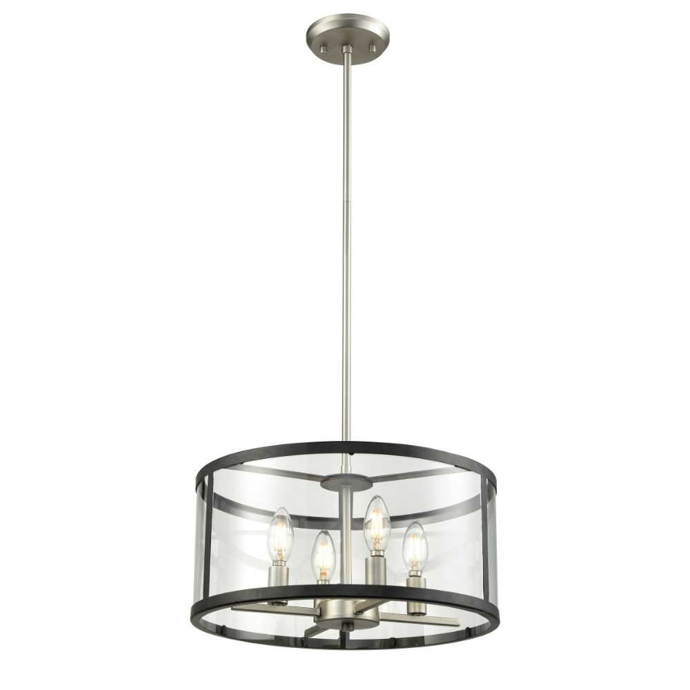 DVI Lighting DVP25406BN/GR-CL Downtown 4 Light Pendant in Buffed Nickel and Graphite with Clear Glass