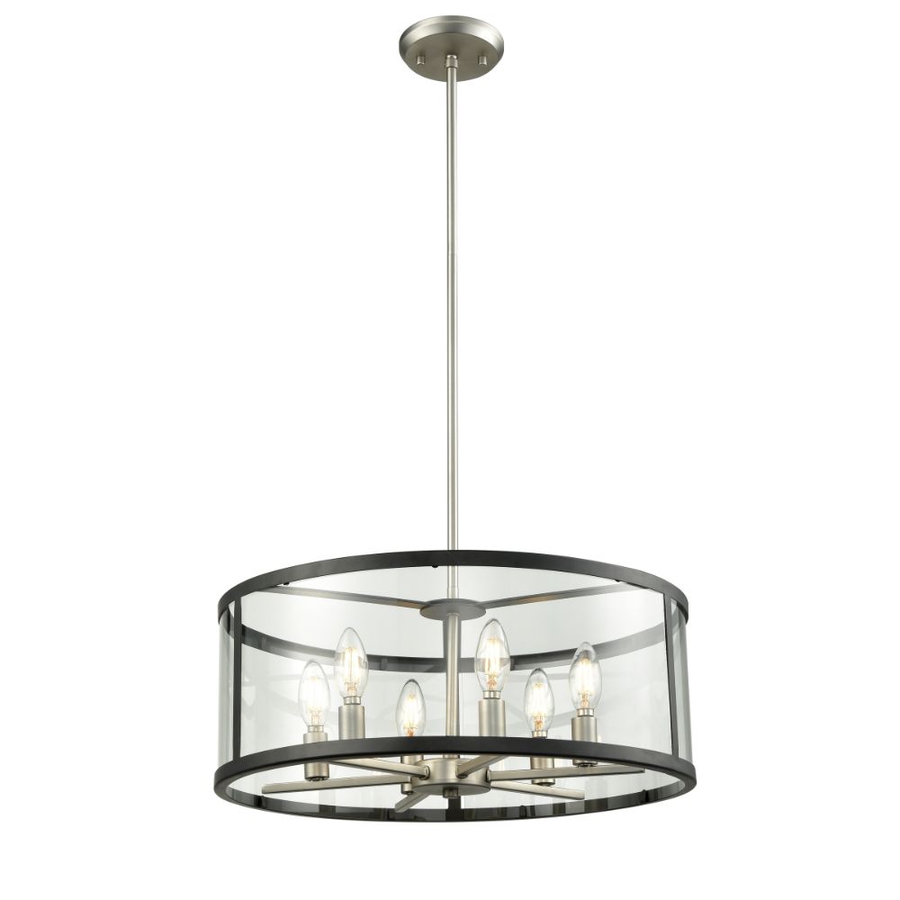 DVI Lighting DVP25408BN/GR-CL Downtown 6 Light Pendant in Buffed Nickel and Graphite with Clear Glass