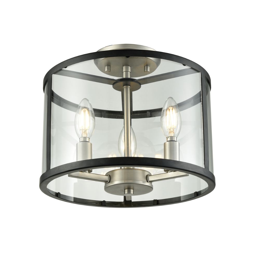 DVI Lighting DVP25411BN/GR-CL Downtown 3 Light Semi-Flush Mount in Buffed Nickel and Graphite with Clear Glass