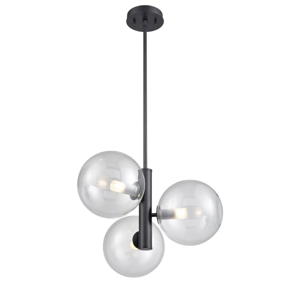 DVI Lighting DVP27023GR-CL Courcelette 3 Light Pendant in Graphite with Clear Glass