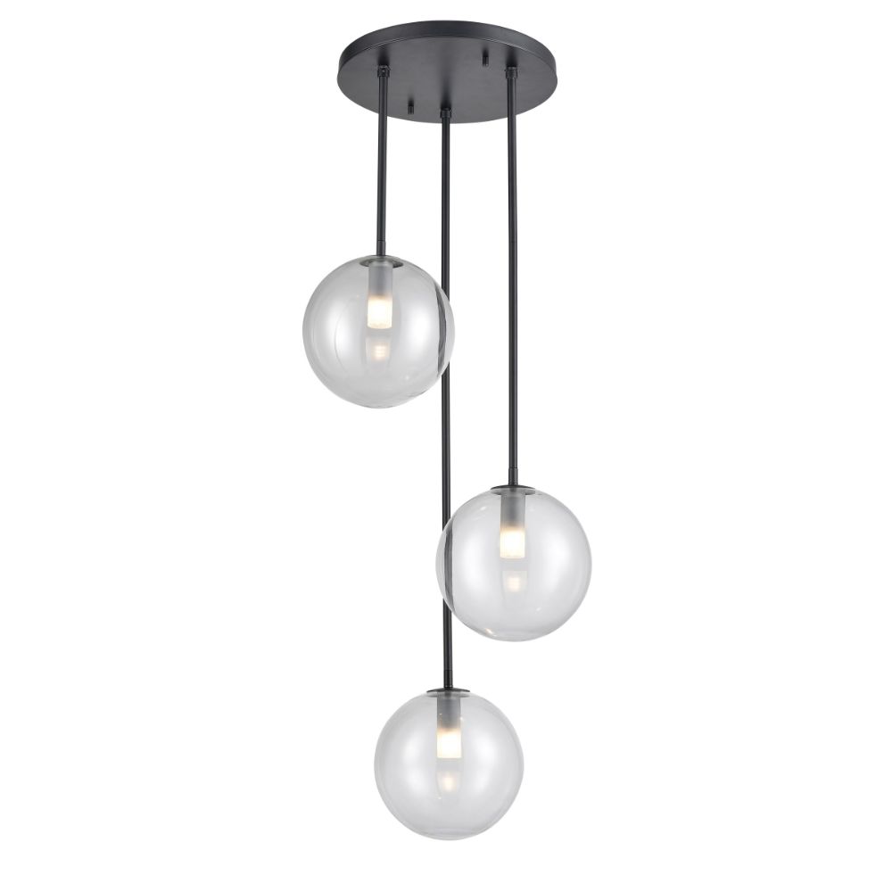 DVI Lighting DVP27053GR-CL Courcelette 3 Light Cluster Pendant in Graphite with Clear Glass