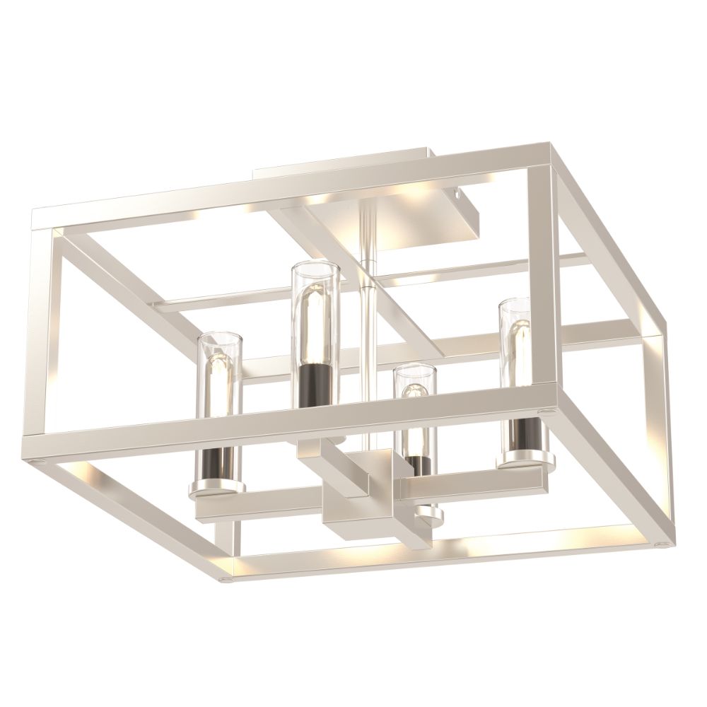 DVI Lighting DVP28112MF+BN-CL Sambre 4 Light Semi-Flush Mount in Multiple Finishes and Buffed Nickel with Clear Glass