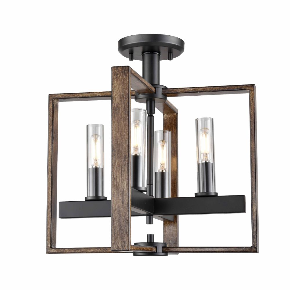 DVI Lighting DVP30211GR+IW-CL Blairmore 4 Light Semi-Flush Mount in Ironwood On Metal and Graphite with Clear Glass