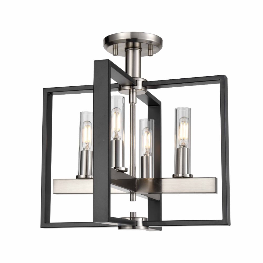 DVI Lighting DVP30211SN+GR-CL Blairmore 4 Light Semi-Flush Mount in Satin Nickel and Graphite with Clear Glass