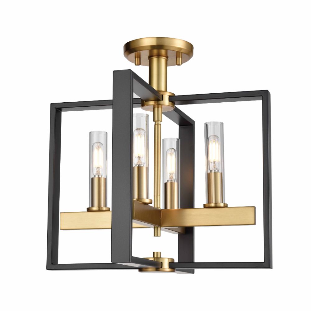 DVI Lighting DVP30211VBR+GR-CL Blairmore 4 Light Semi-Flush Mount in Venetian Brass and Graphite with Clear Glass