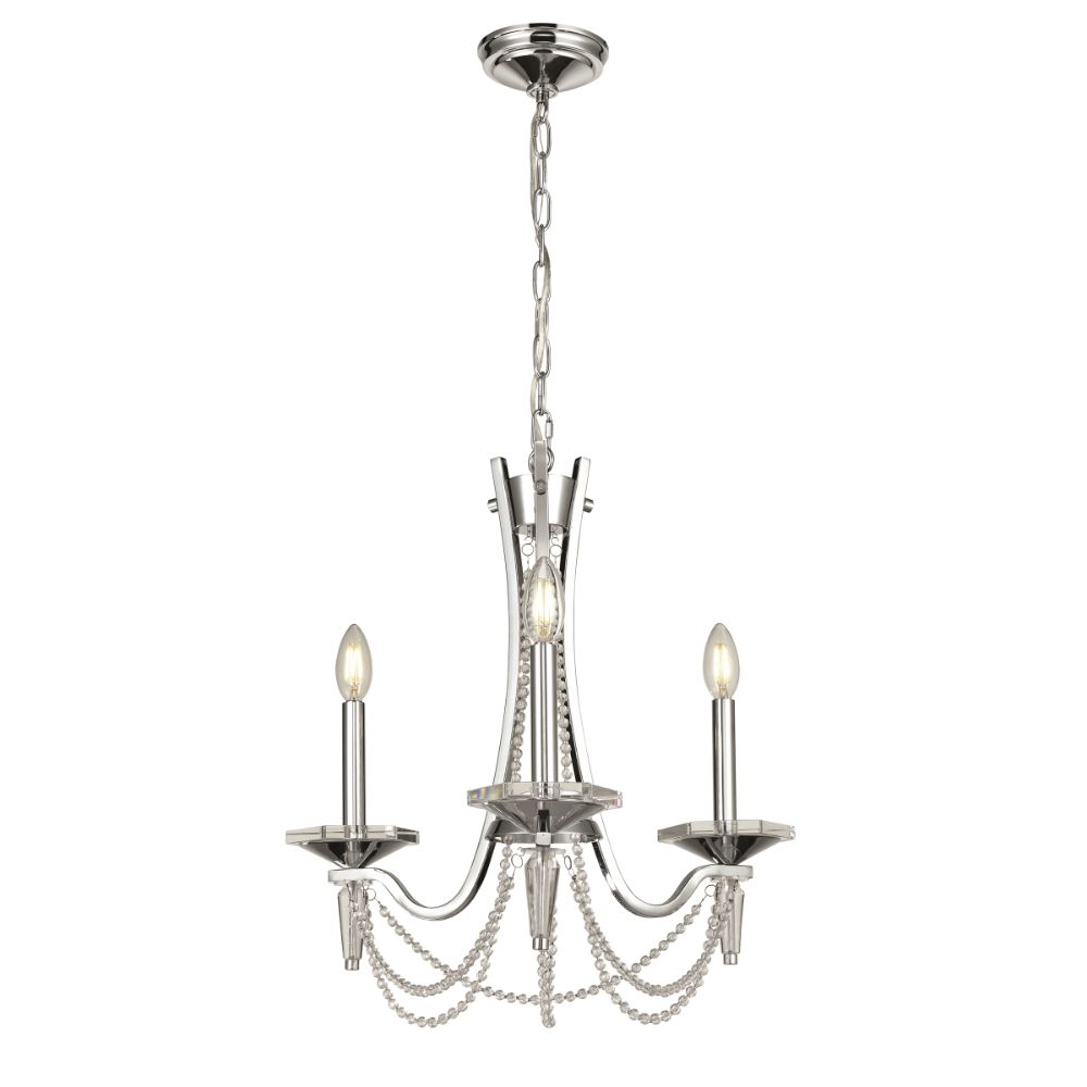 DVI Lighting DVP32923CH-CRY Empress 3 Light Chandelier in Chrome with Optic Glass Inserts