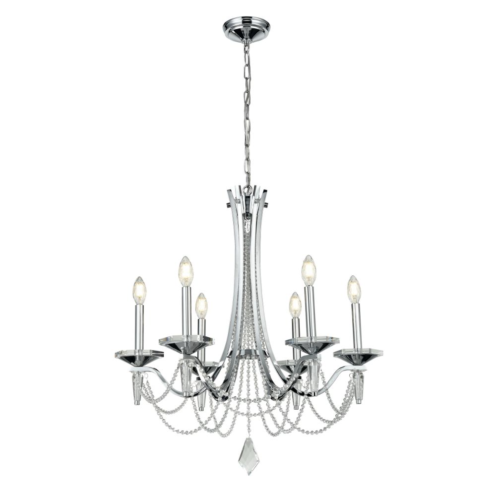 DVI Lighting DVP32926CH-CRY Empress 6 Light Chandelier in Chrome with Optic Glass Inserts
