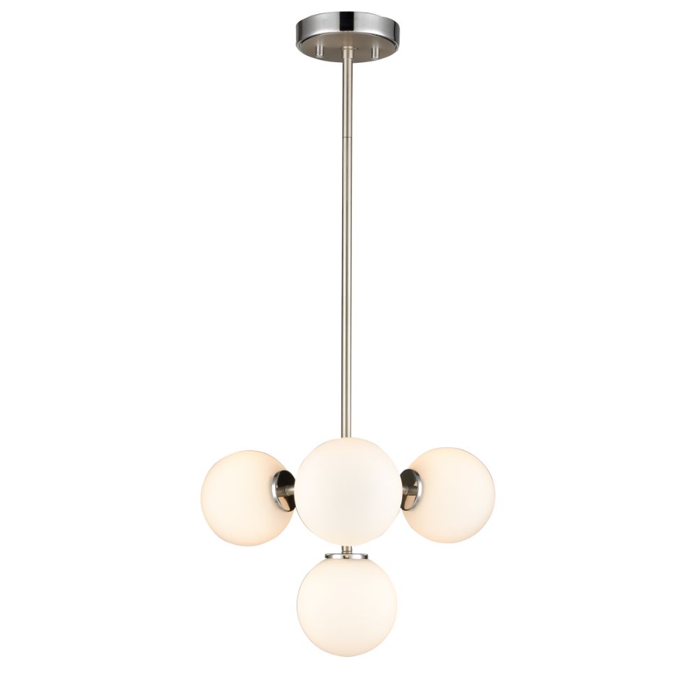 DVI Lighting DVP34520CH+BN-OP Alouette 4 Light Pendant in Chrome and Buffed Nickel with Half Opal Glass