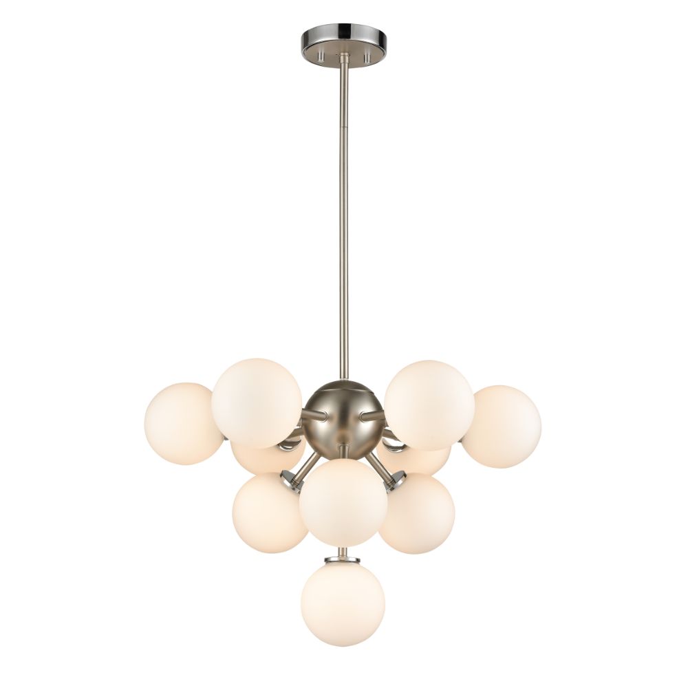 DVI Lighting DVP34529CH+BN-OP Alouette 10 Light Chandelier in Chrome and Buffed Nickel with Half Opal Glass
