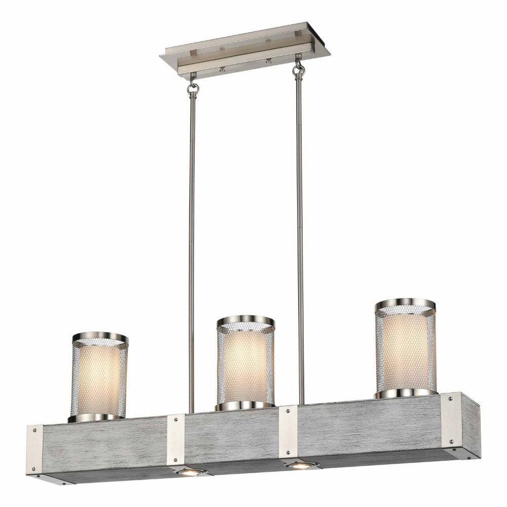 DVI Lighting DVP34802SN+BIW-MG Ste-Agathe 3 Light Linear in Satin Nickel and Birchwood On Metal with Multiple Glass Options