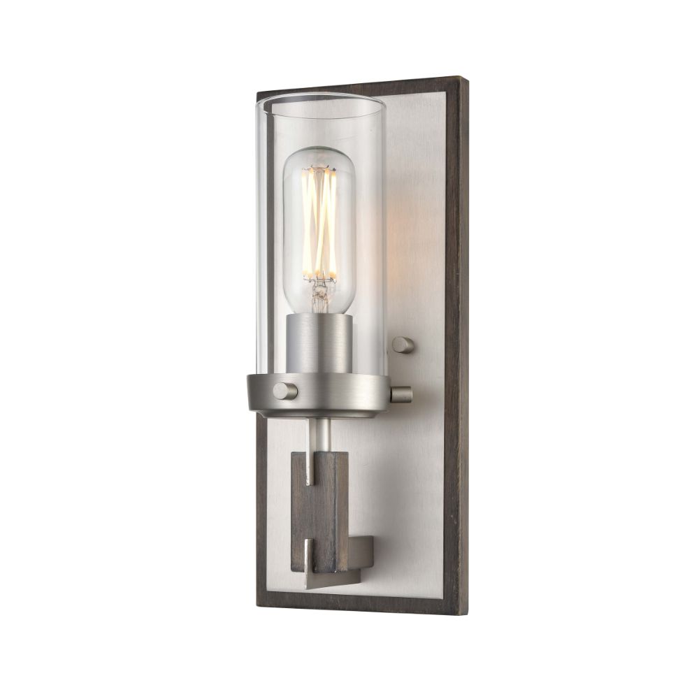 DVI Lighting DVP38601BN+BAW-CL Okanagan Sconce in Buffed Nickel and Barnwood On Metal with Clear Glass