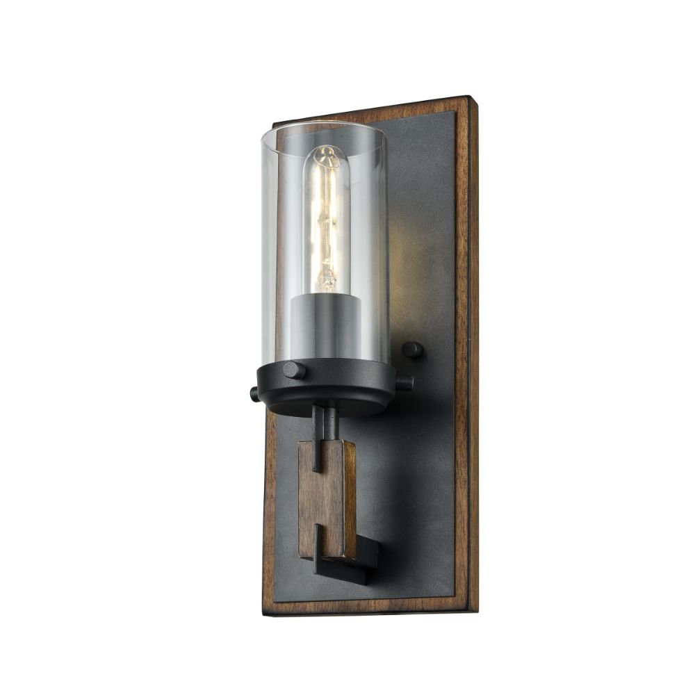 DVI Lighting DVP38601GR+IW-CL Okanagan Sconce in Graphite and Ironwood On Metal with Clear Glass