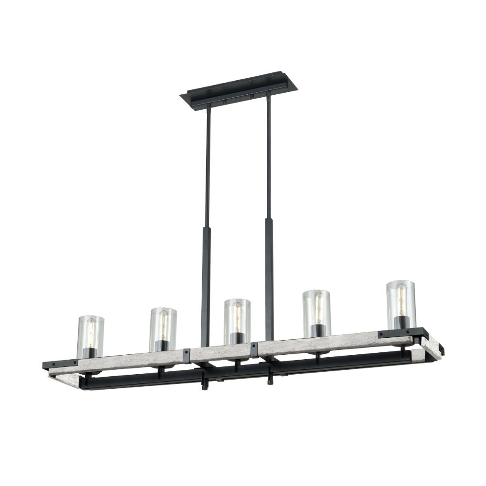 DVI Lighting DVP38602GR+BIW-CL Okanagan 5 Light Linear in Graphite and Birchwood On Metal with Clear Glass