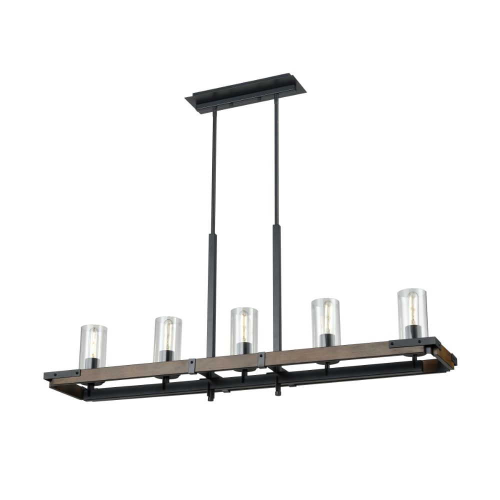 DVI Lighting DVP38602GR+IW-CL Okanagan 5 Light Linear in Graphite and Ironwood On Metal with Clear Glass