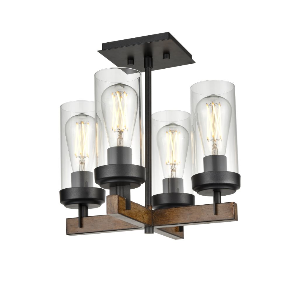 DVI Lighting DVP38611GR+IW-CL Okanagan 4 Light Semi-Flush Mount in Graphite and Ironwood On Metal with Clear Glass