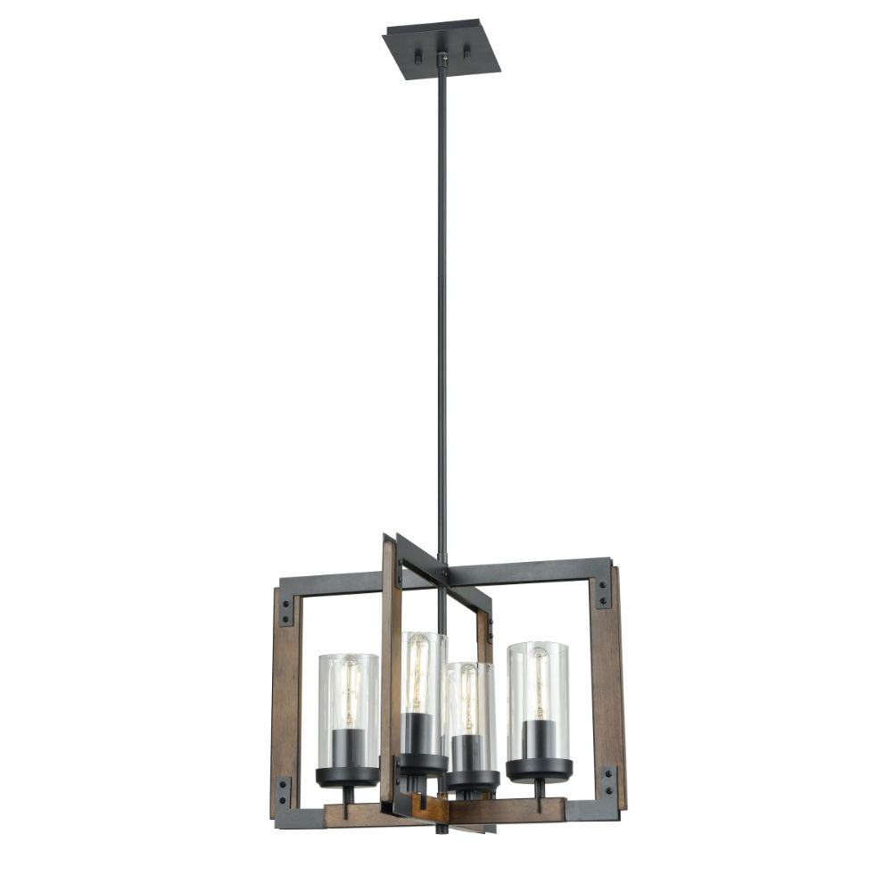 DVI Lighting DVP38620GR+IW-CL Okanagan 4 Light Pendant in Graphite and Ironwood On Metal with Clear Glass