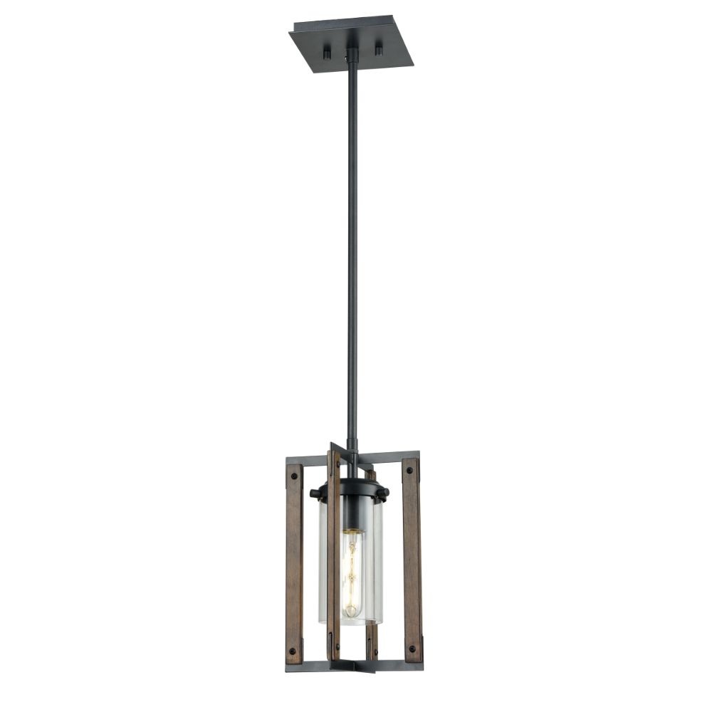 DVI Lighting DVP38621GR+IW-CL Okanagan Mini-Pendant in Graphite and Ironwood On Metal with Clear Glass