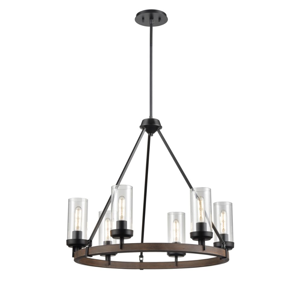 DVI Lighting DVP38626GR+IW-CL Okanagan 6 Light Chandelier in Graphite and Ironwood On Metal with Clear Glass
