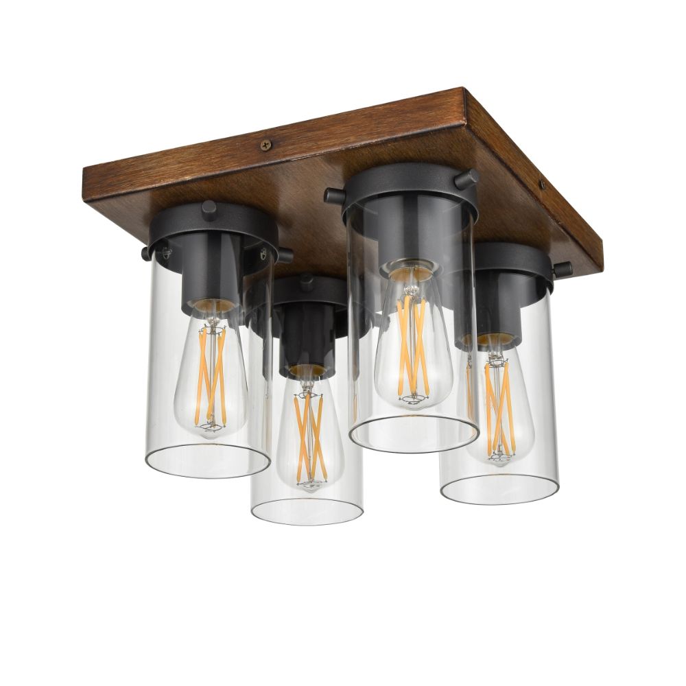 DVI Lighting DVP38642GR+IW-CL Okanagan 4 Light Flush Mount in Graphite and Ironwood On Metal with Clear Glass