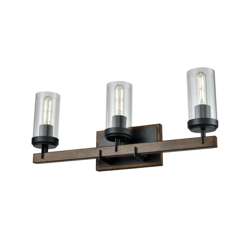 DVI Lighting DVP38643GR+IW-CL Okanagan 3 Light Vanity in Graphite and Ironwood On Metal with Clear Glass