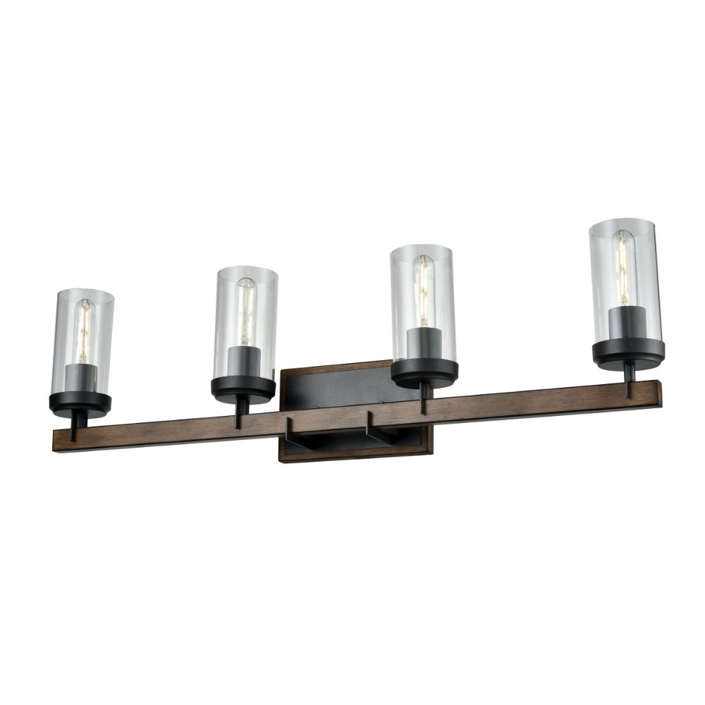 DVI Lighting DVP38644GR+IW-CL Okanagan 4 Light Vanity in Graphite and Ironwood On Metal with Clear Glass