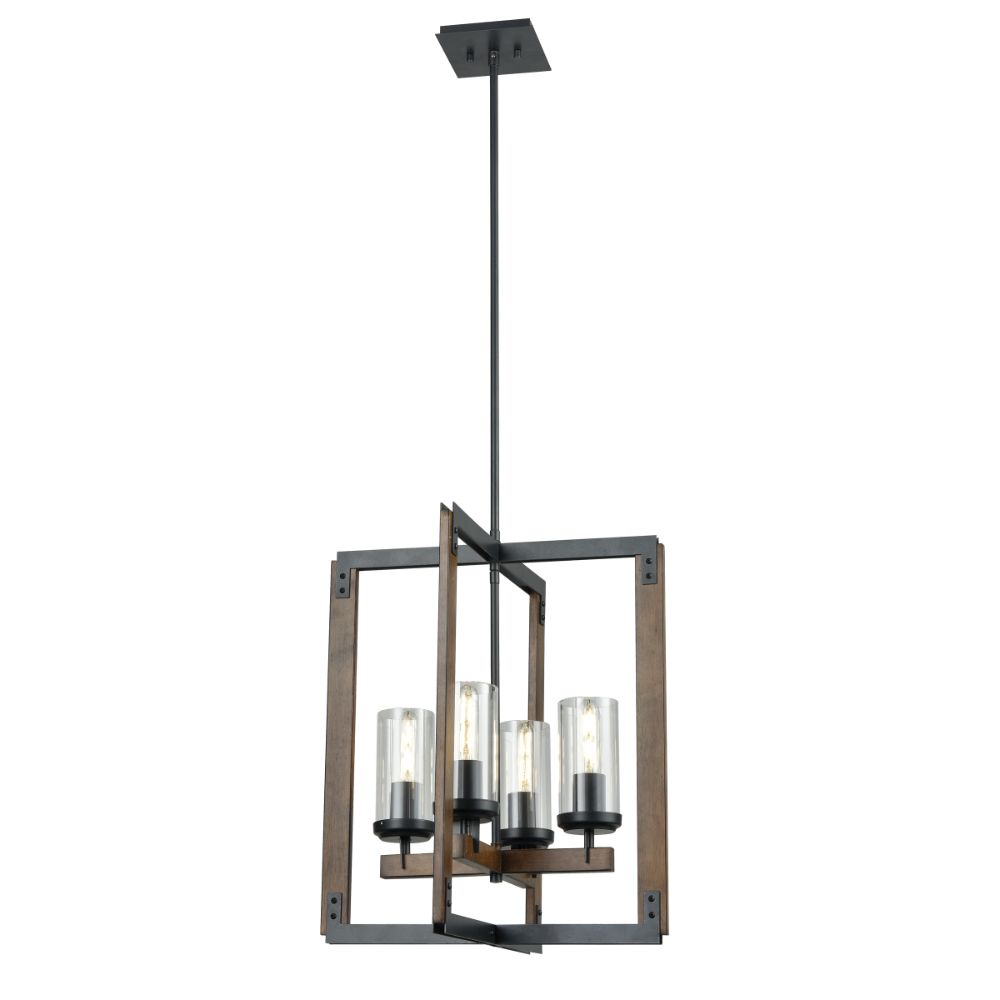 DVI Lighting DVP38648GR+IW-CL Okanagan 4 Light Foyer in Graphite and Ironwood On Metal with Clear Glass