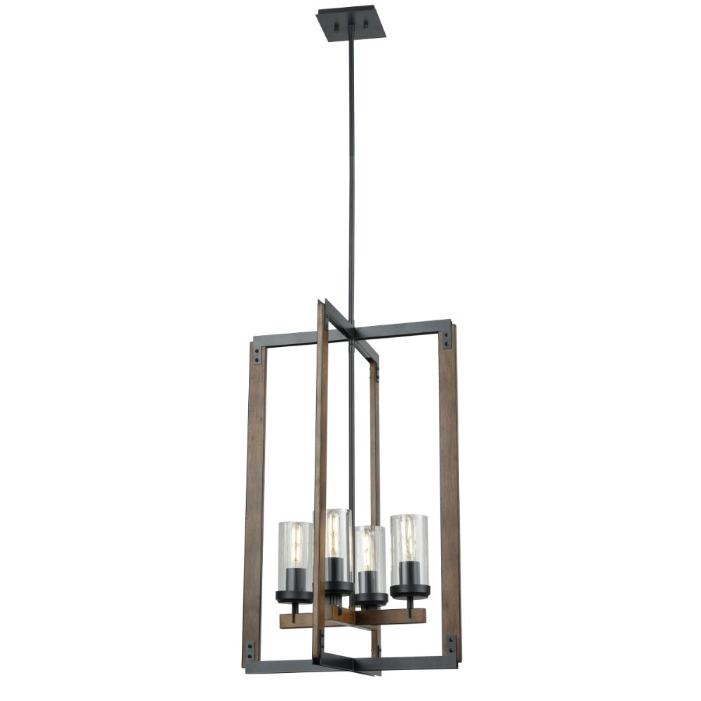 DVI Lighting DVP38649GR+IW-CL Okanagan 4 Light Foyer in Graphite and Ironwood On Metal with Clear Glass