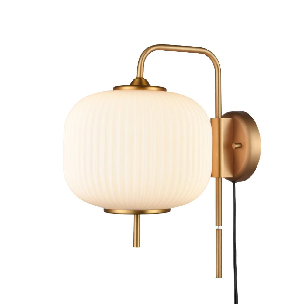 DVI Lighting DVP40001BR-RIO Mount Pearl Sconce - Brass With Ribbed Half Opal Glass