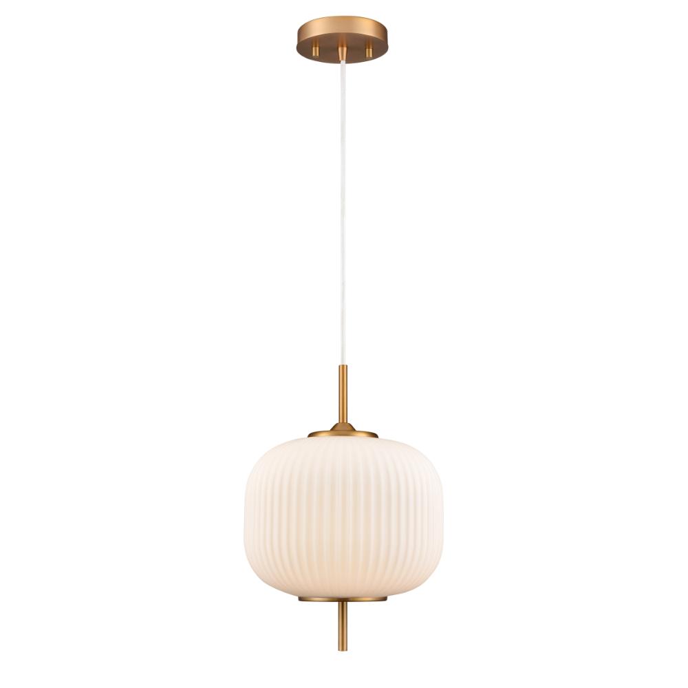 DVI Lighting DVP40010BR-RIO Mount Pearl 14.75 Inch Pendant - Brass with Ribbed Opal Glass