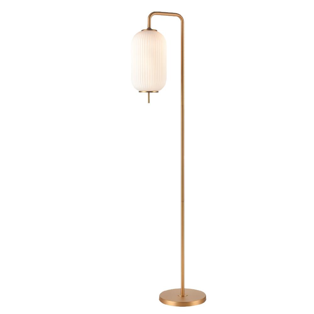 DVI Lighting DVP40016BR-RIO Mount Pearl Floor Lamp - Brass With Ribbed Half Opal Glass