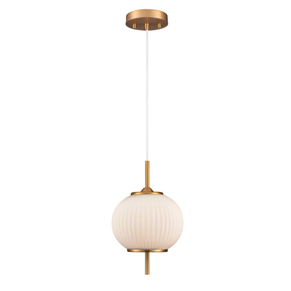 DVI Lighting DVP40021BR-RIO Mount Pearl 12.75 Inch Pendant - Brass with Ribbed Opal Glass