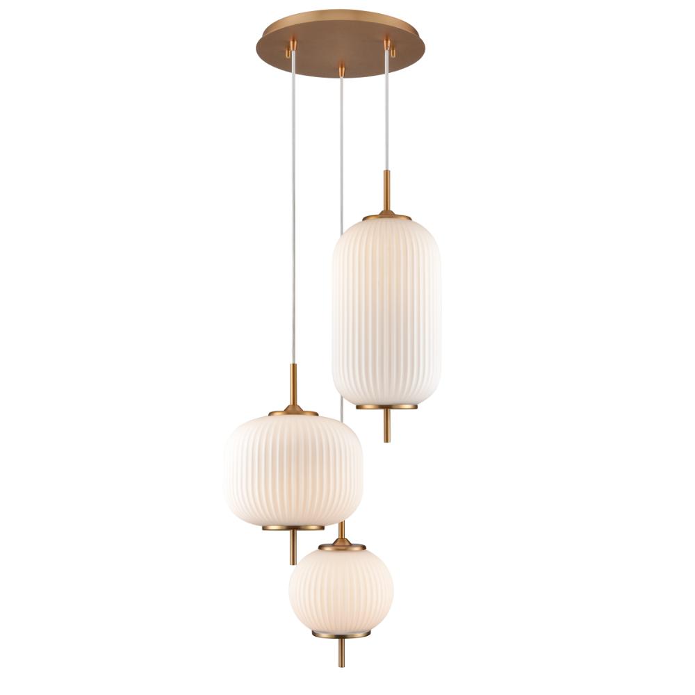 DVI Lighting DVP40057BR-RIO Mount Pearl 14.75 Inch 3 Light Pendant - Brass with Ribbed Opal Glass