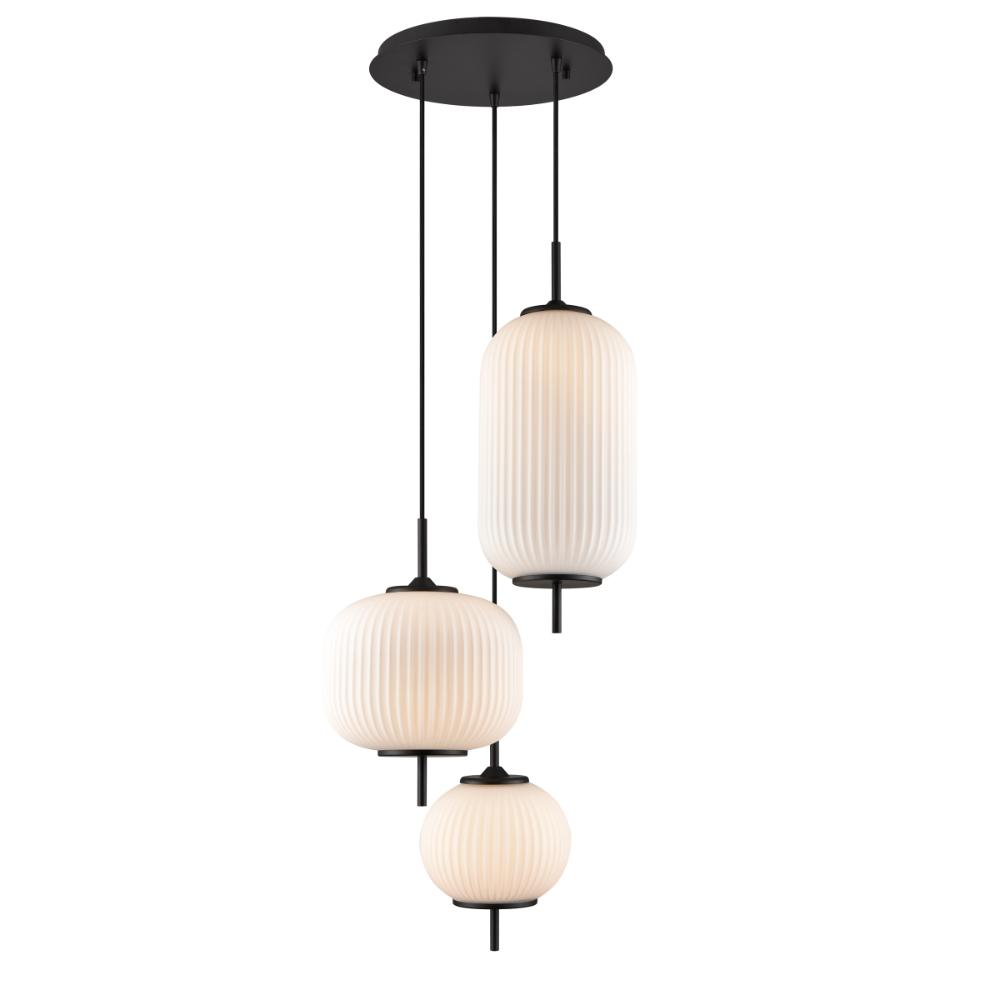 DVI Lighting DVP40057GR-RIO Mount Pearl 14.75 Inch 3 Light Pendant - Graphite with Ribbed Opal Glass