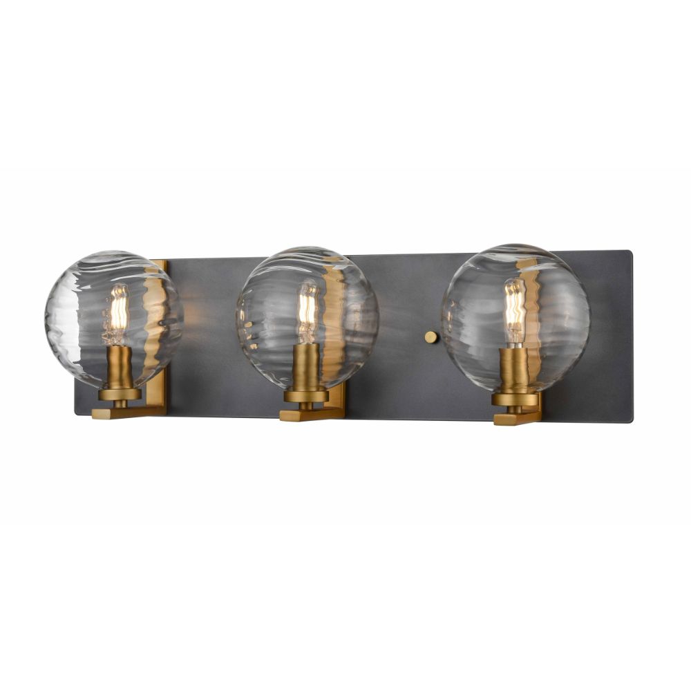 DVI Lighting DVP40443BR+GR-RPG Tropea 3 Light Vanity in Brass and Graphite with Ripple Glass