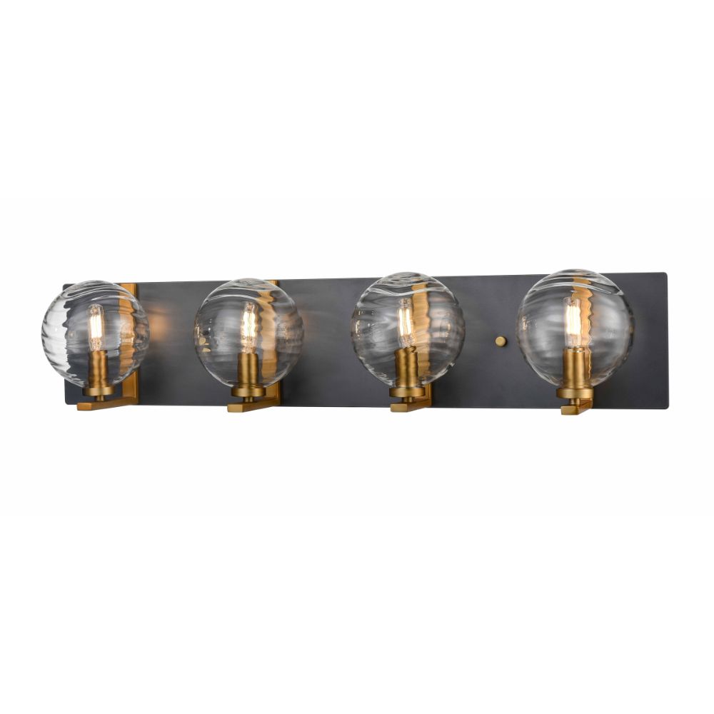 DVI Lighting DVP40444BR+GR-RPG Tropea 4 Light Vanity in Brass and Graphite with Ripple Glass