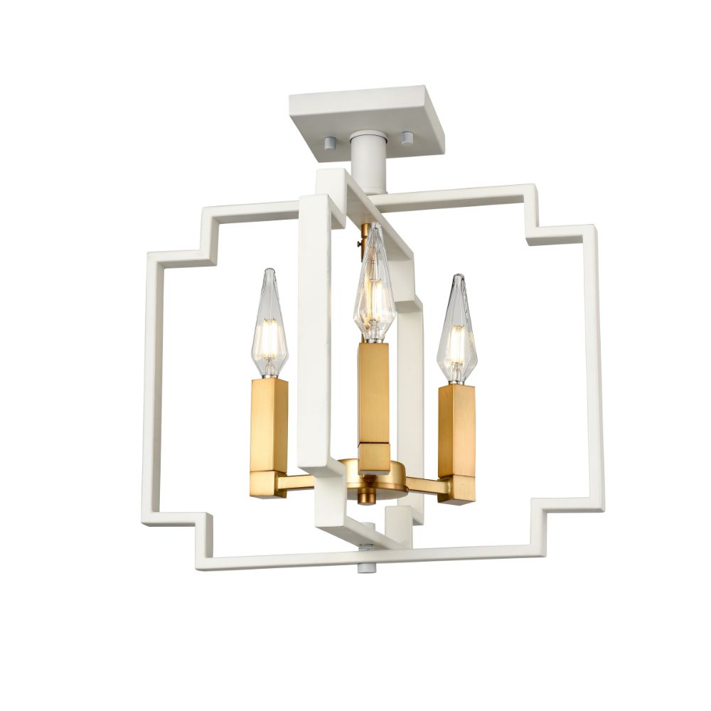 DVI Lighting DVP40612VBR+MW Provence 3 Light Semi-Flush Mount in Venetian Brass and Matte White