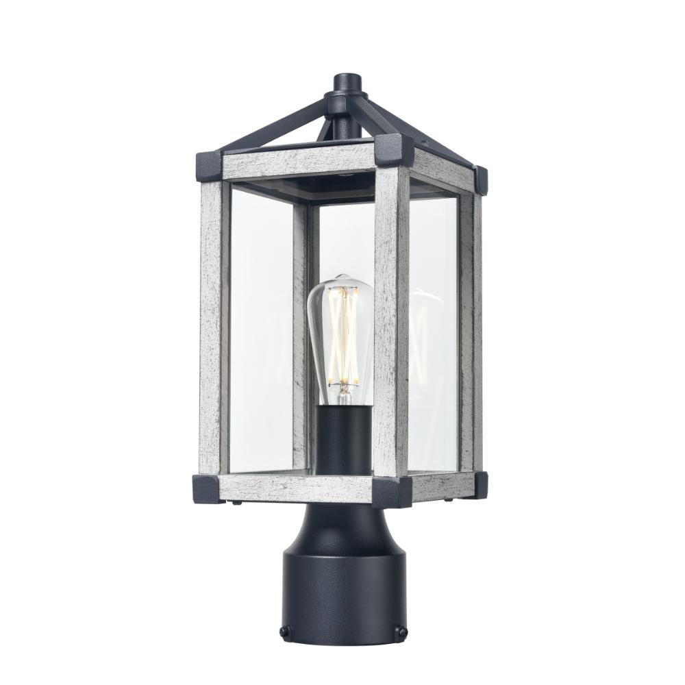 DVI Lighting DVP41277BK+WWG-CL Nipigon Outdoor Post - Black and White Washed Grey with Clear Glass