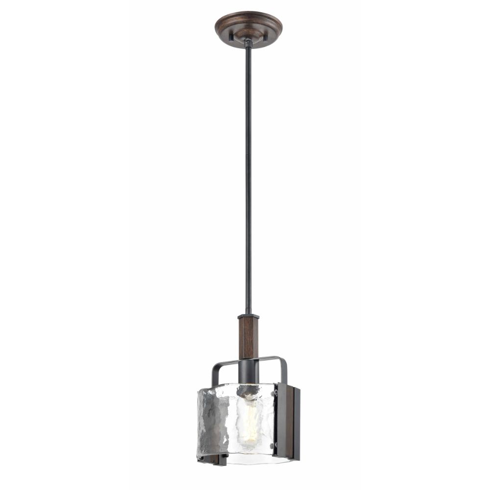 DVI Lighting DVP42921GR+IW-ARW Georgian Bay Pendant in Graphite and Ironwood On Metal with Artisinal Water Glass