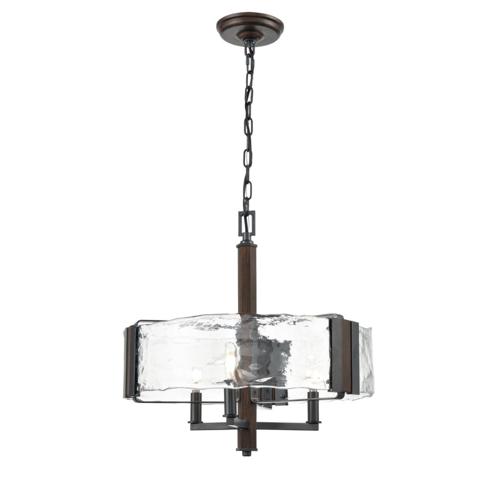 DVI Lighting DVP42923GR+IW-ARW Georgian Bay 3 Light Chandelier in Graphite and Ironwood On Metal with Artisinal Water Glass