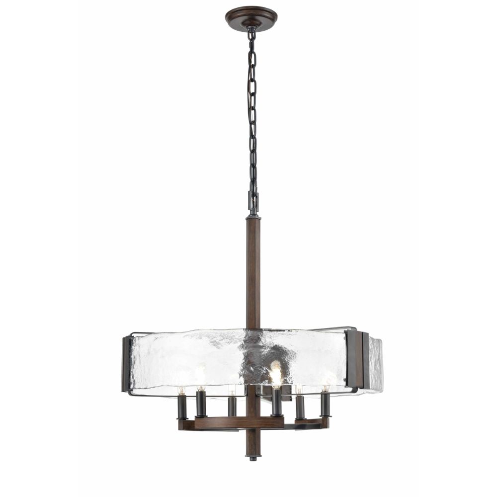 DVI Lighting DVP42926GR+IW-ARW Georgian Bay 6 Light Chandelier in Graphite and Ironwood On Metal with Artisinal Water Glass